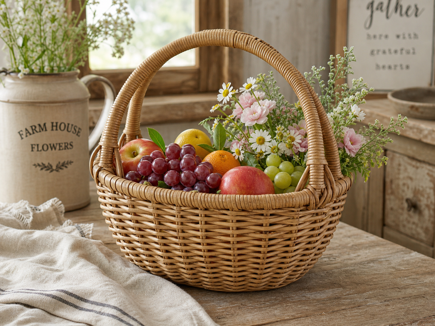 Hand-Woven Natural Rattan Basket